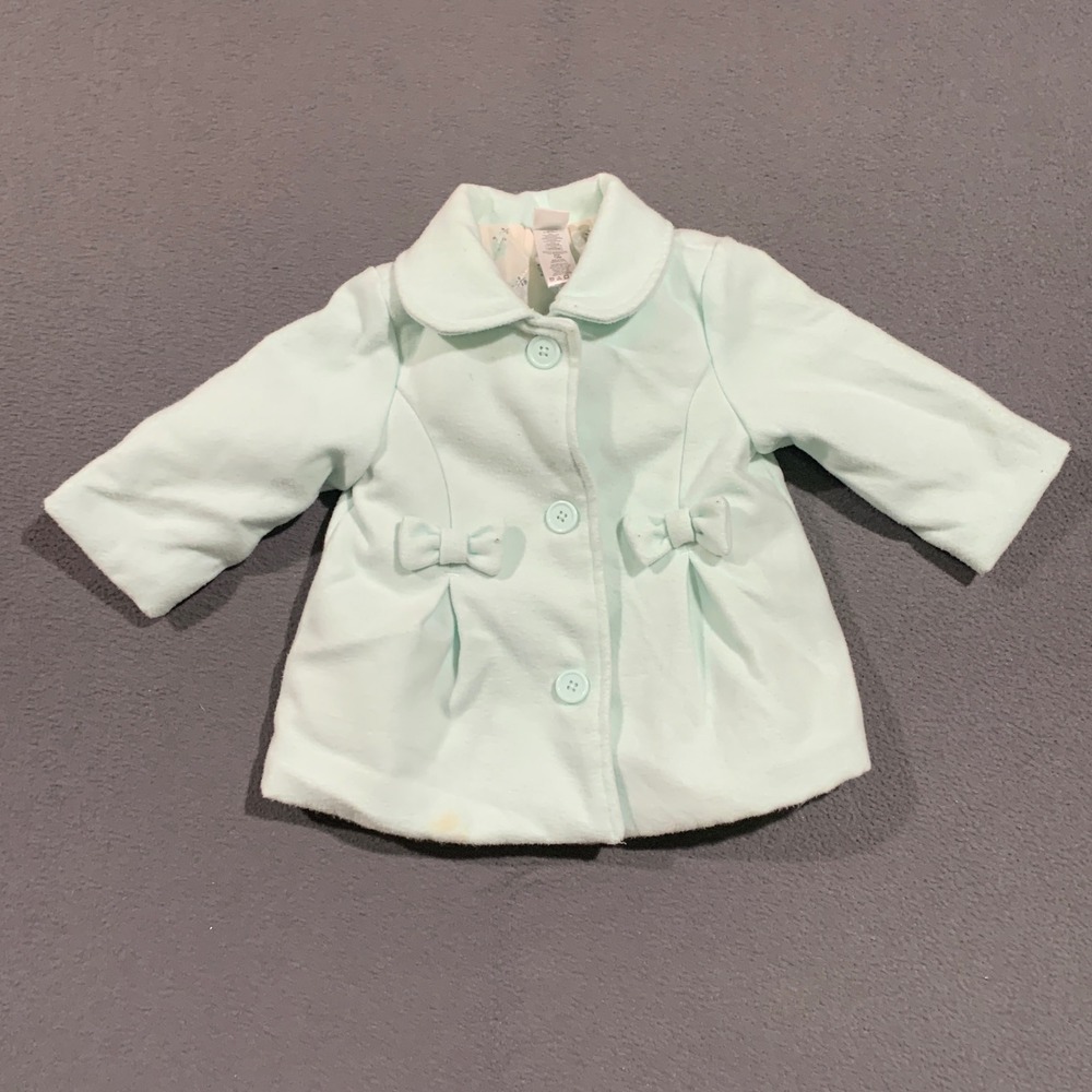Little Me Baby Girls Mint Green Bow‎ Peacoat Jacket 12M Floral Quilted Lining *